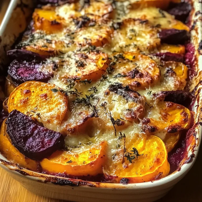 Root Vegetable Gratin with Sweet Potatoes, Parsnips, and Beets
