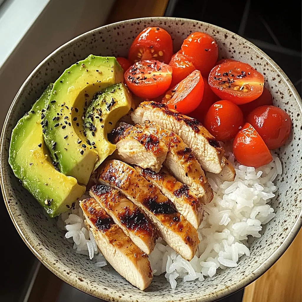 Chicken & Avocado Rice Bowl with Cherry Tomatoes