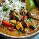 Creamy Coconut Curry Beef with Garlic Naan & Fries