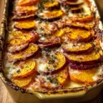 Root Vegetable Gratin with Sweet Potatoes, Parsnips, and Beets