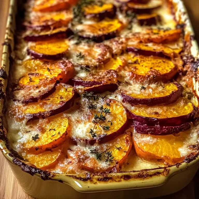 Root Vegetable Gratin with Sweet Potatoes, Parsnips, and Beets