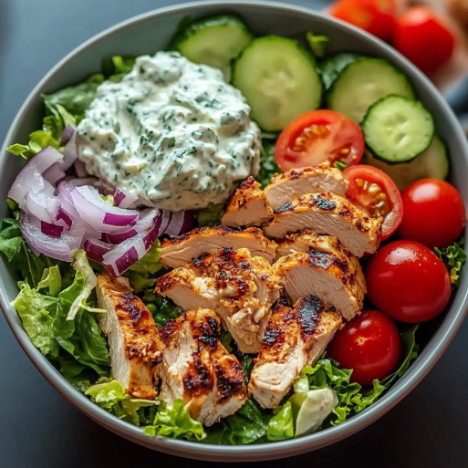 Greek Chicken Salad Bowl with Tzatziki