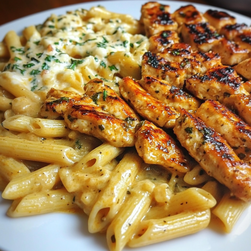 Seared Garlic Chicken Penne in Mozzarella Cajun Sauce